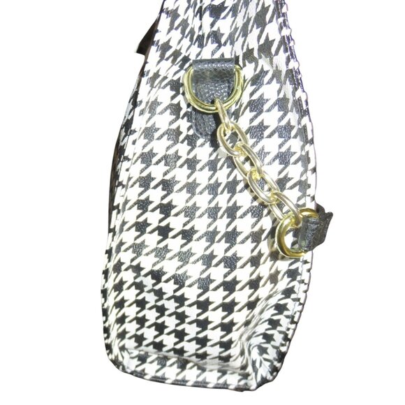 George Black & White Houndstooth Vegan Leather Tote Crossbody Handbag Brand NWT - Picture 6 of 12